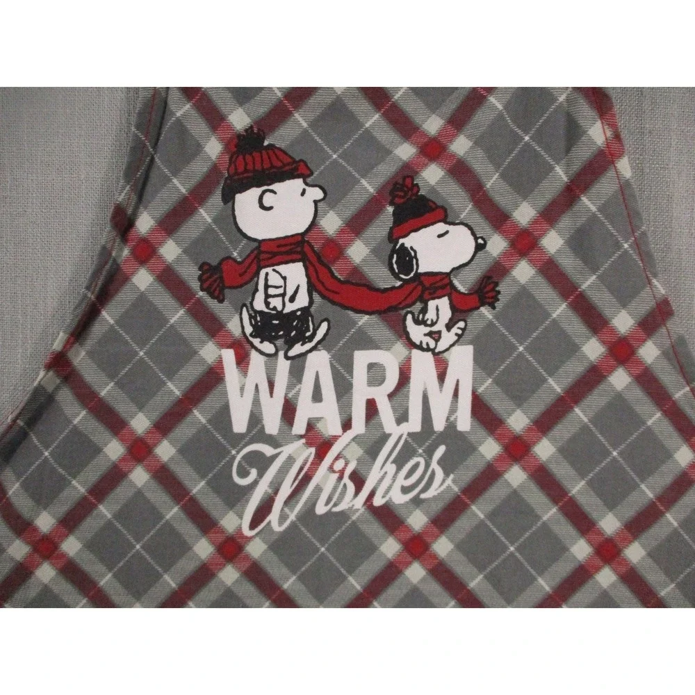 Peanuts Snoopy Charlie Brown Warm Wishes Holiday Apron Red‎ Grey Plaid One Size